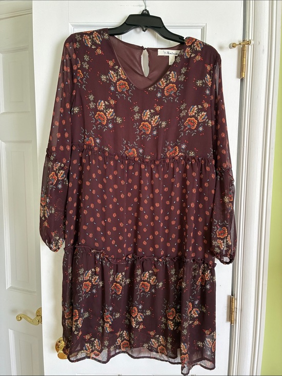 Tantrums Dresses & Skirts - Floral Tiered Chiffon Dress - Burgundy. Size L